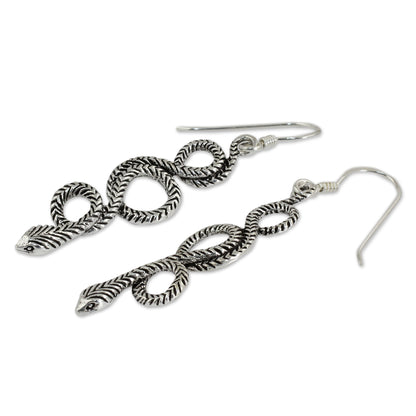 Infinity Serpent Silver Snake Dangle Earrings