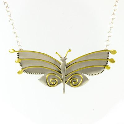 Butterfly Sterling & Brass 16 Inch w/2 Inch Extender Necklace