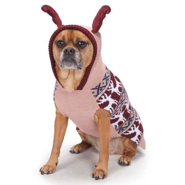PetEdge - Pink Antler Dog Sweater