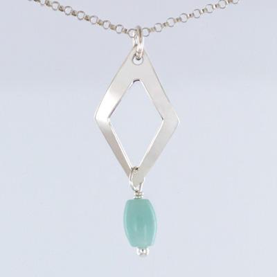 Cutout Diamond W/Amazonite Sterling Silver Necklace