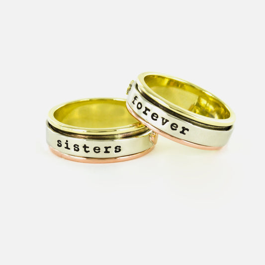 Sisters Forever Sterling Brass & Copper Spinning Ring