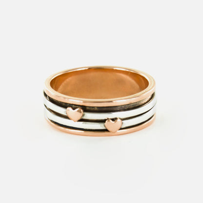 Hearts Sterling & Copper Spinning Ring