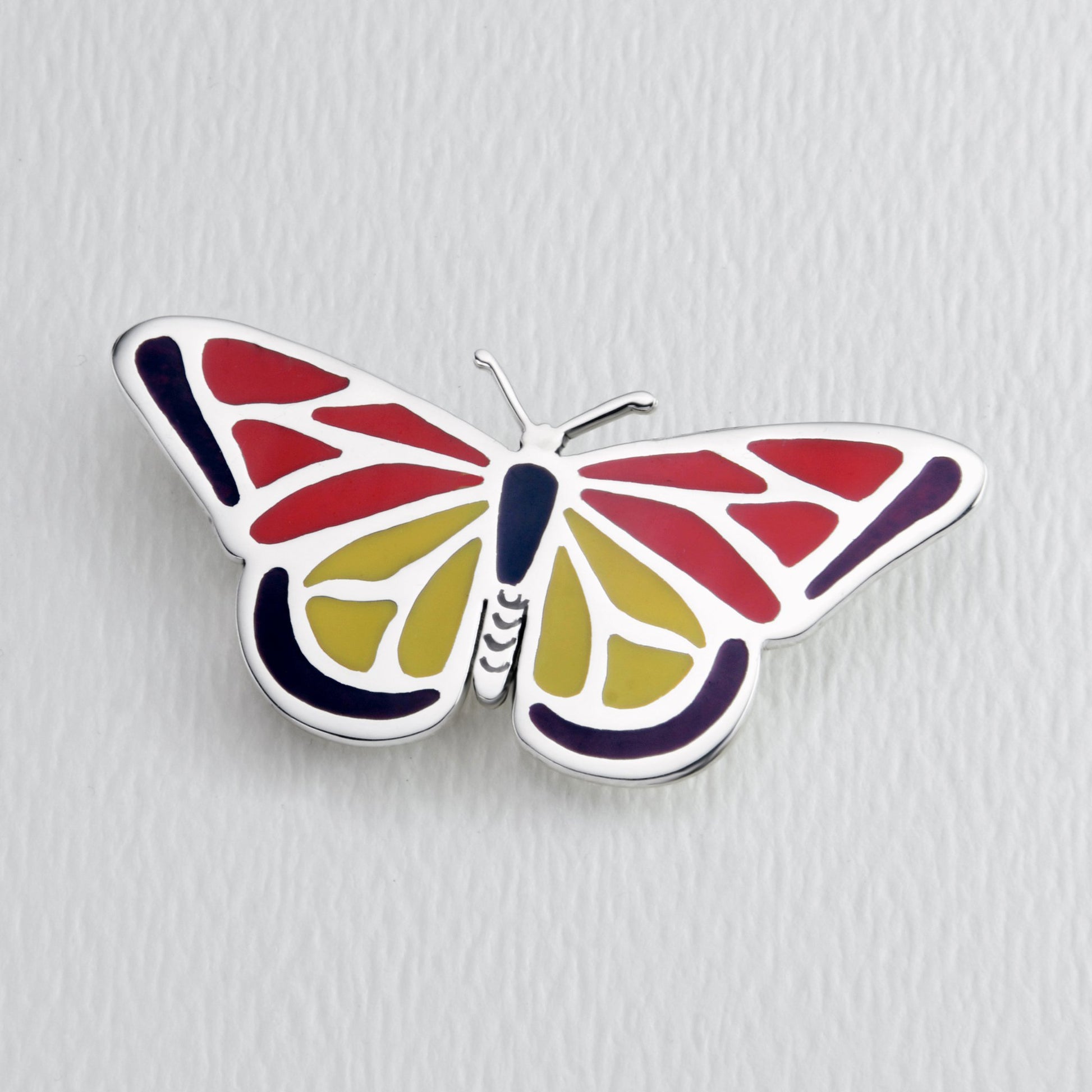Monarch Butterfly Brooch In Full Color Sterling & Brass Pin
