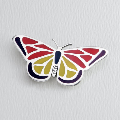 Monarch Butterfly Brooch In Full Color Sterling & Brass Pin