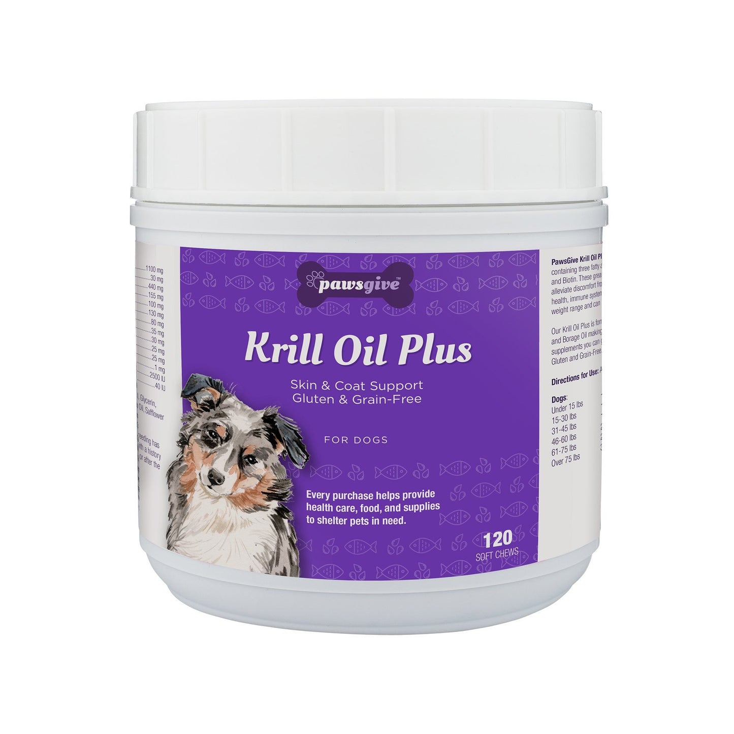 PawsGive - PawsGive Krill Oil Plus Omega 3-6-9 Skin And Coat Chews For Dogs, 120 Soft Chews