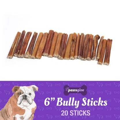 PawsGive - PawsGive 6" Bully Sticks For Dogs From Grass Fed Free Range Cattle