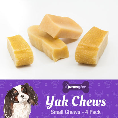 PawsGive - PawsGive Yak Chews For Dogs - All Natural Golden Yak Milk - Lactose & Grain Free, 4 Pack Small Chews