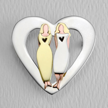 Sisters Forever Love Heart Mixed Metal Pin