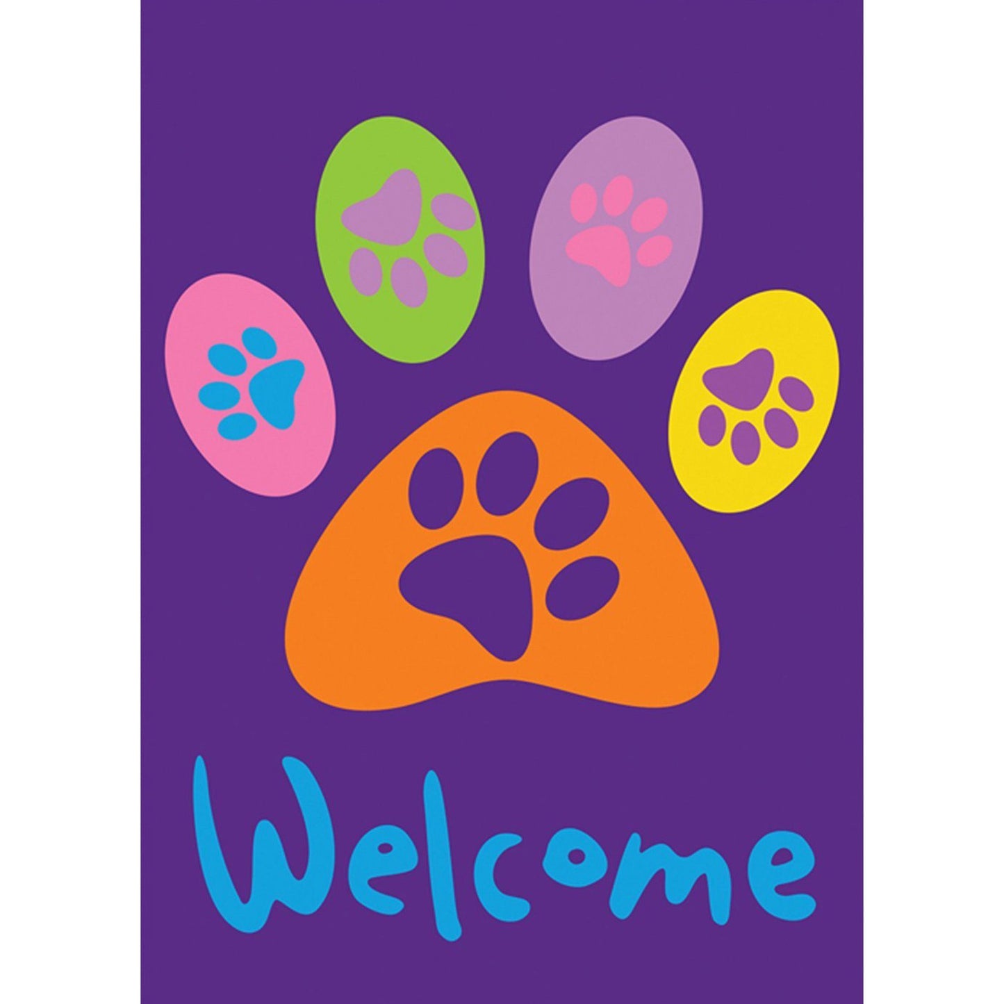 Purple Welcome Paws Double Sided Garden Flag