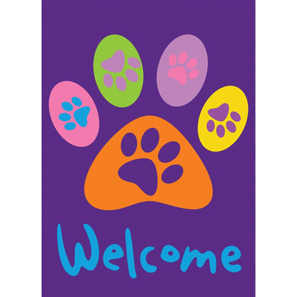 Purple Welcome Paws Double Sided Garden Flag