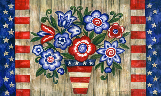 Patriotic Flowers Door Mat