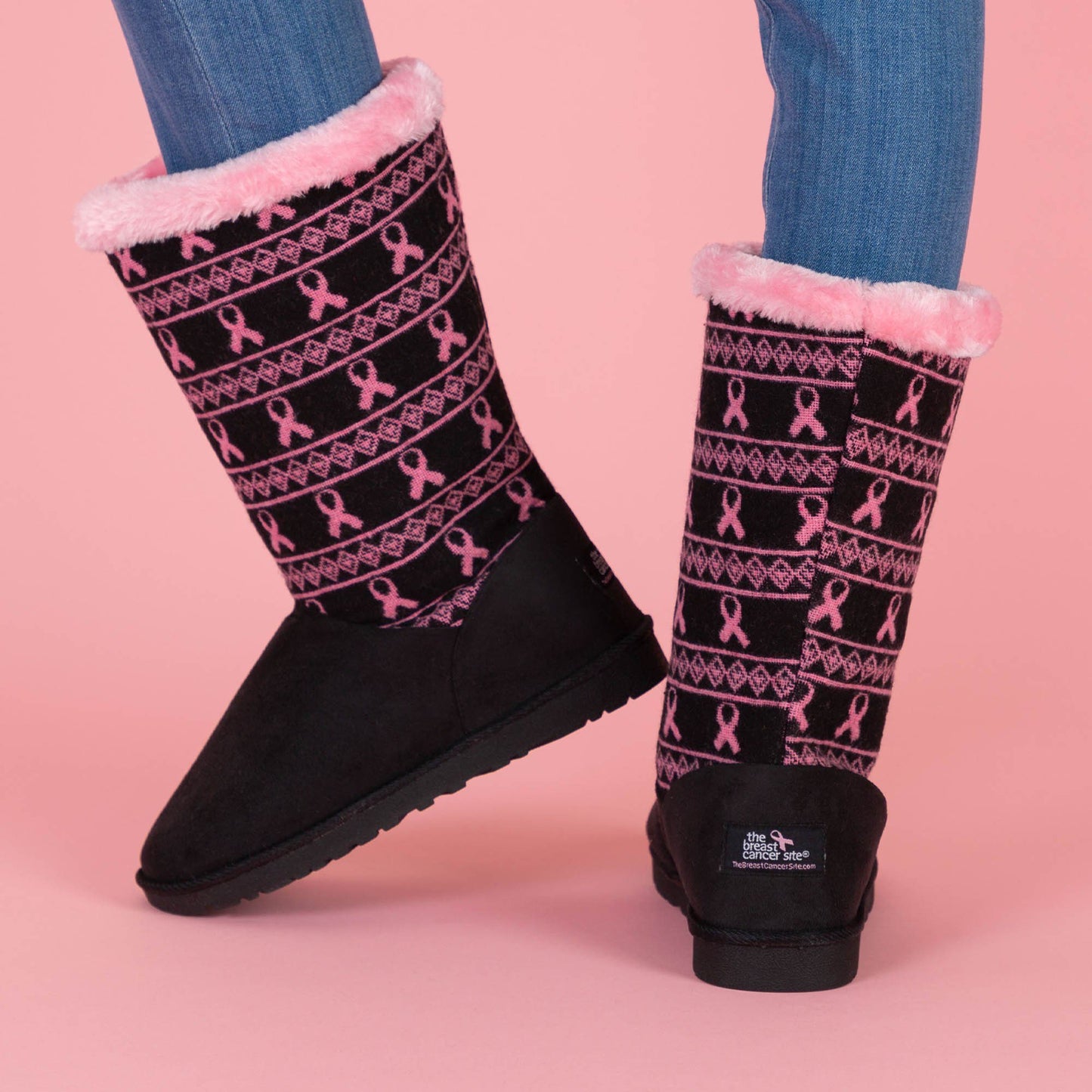 Pink Ribbon Knit Boots