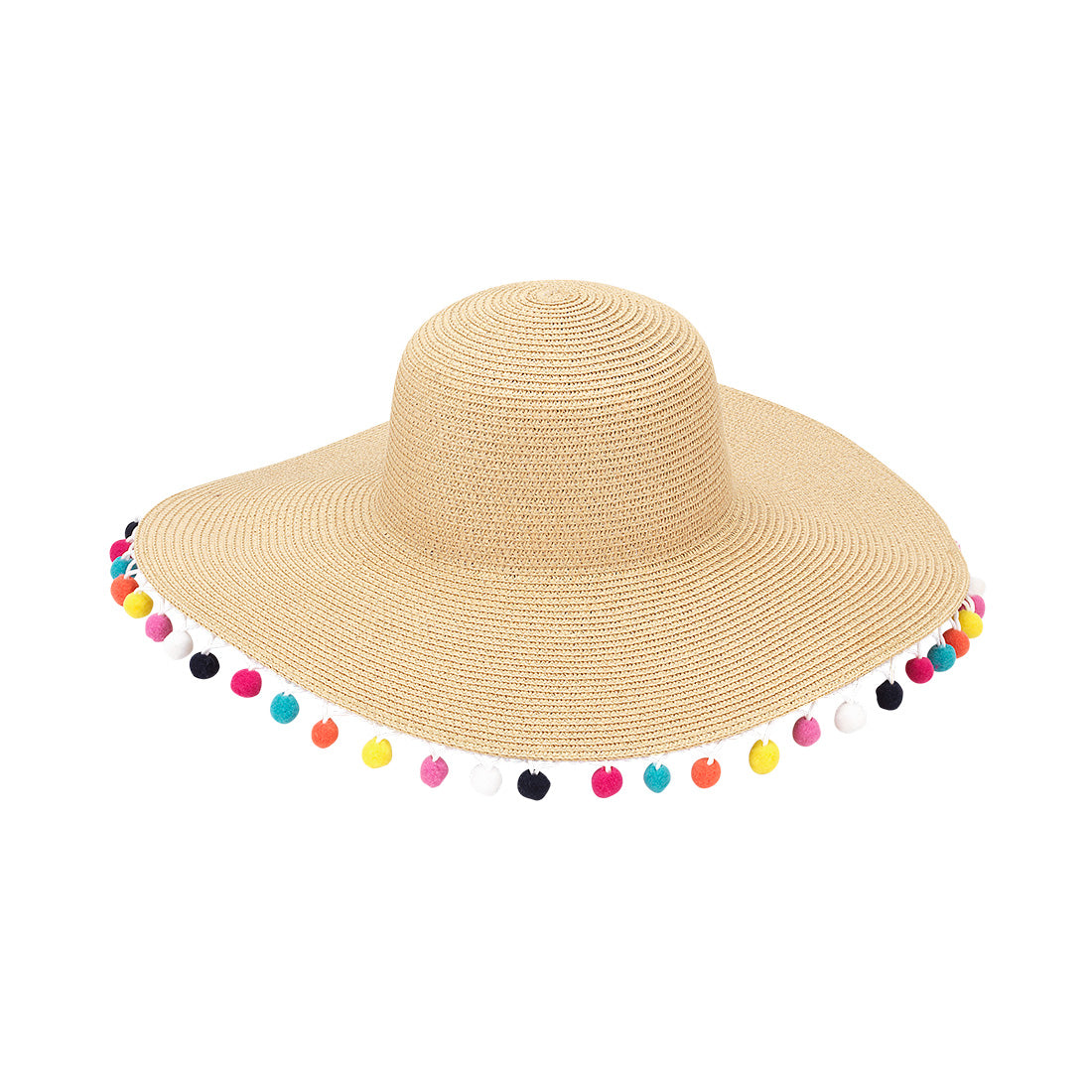 Multi-Color Pom-Pom Floppy Hat