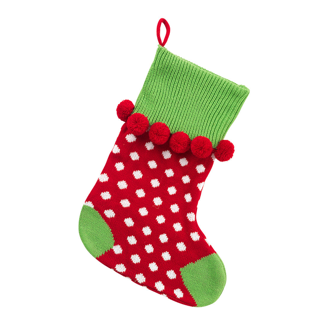 Red Polka Dot Pom-Pom Knit Stocking