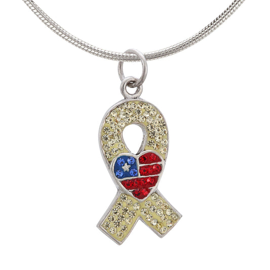 American Heart Yellow Ribbon Crystal & Sterling Necklace
