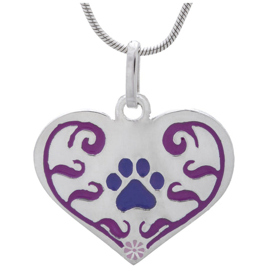 Art Nouveau Paw Print Heart Sterling Necklace
