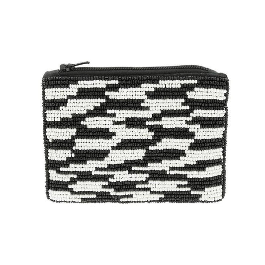 Black and White Beaded Pouch