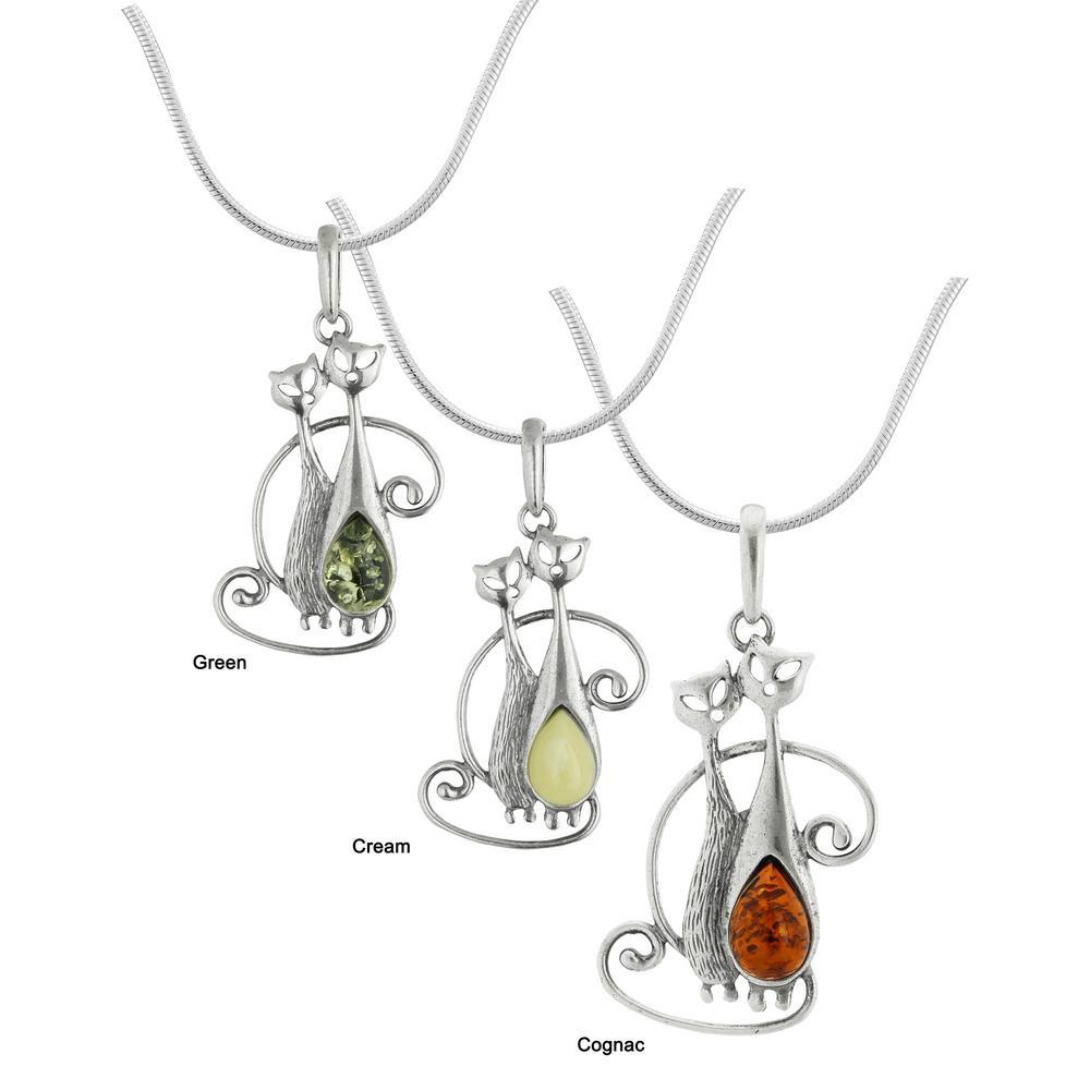 Cat Pals Amber & Sterling Necklace