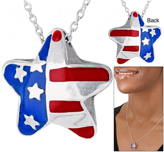 Double-Sided Stars & Stripes Silver-Plated Necklace