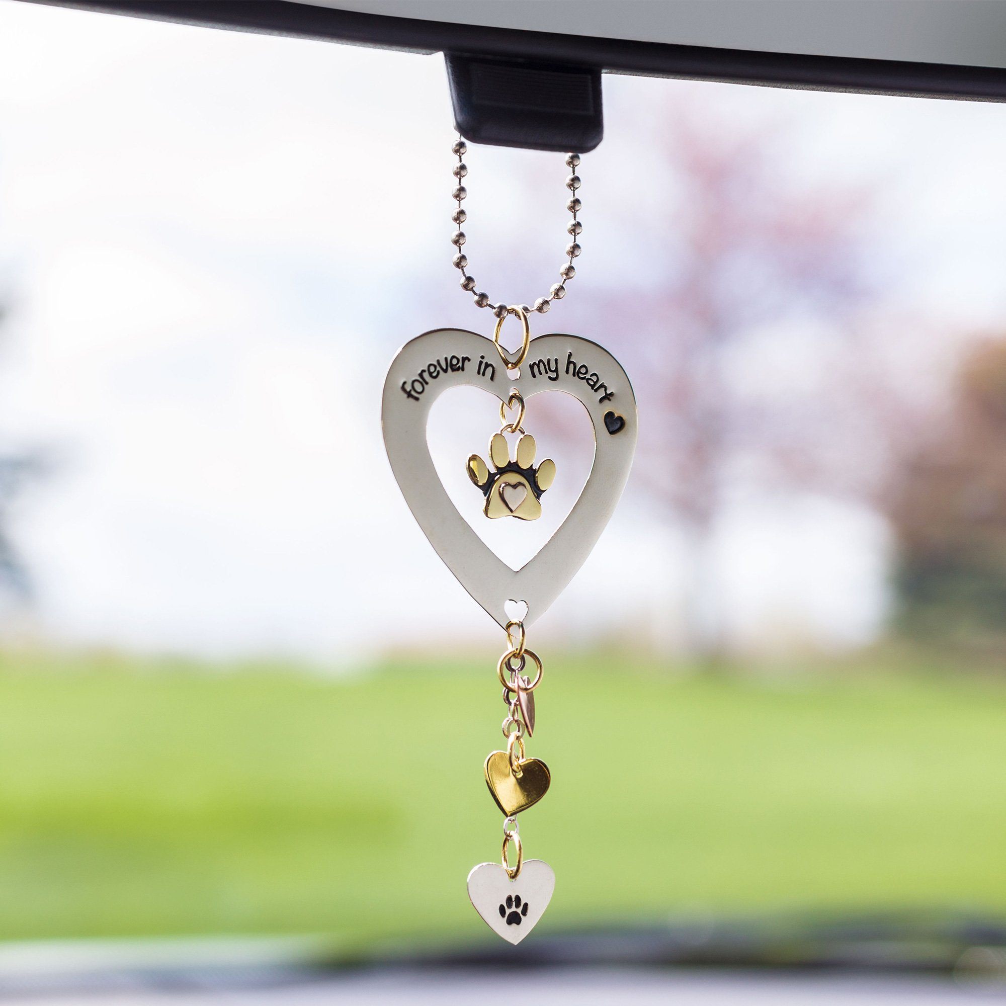 Forever In My Heart Paw Print Car Charm