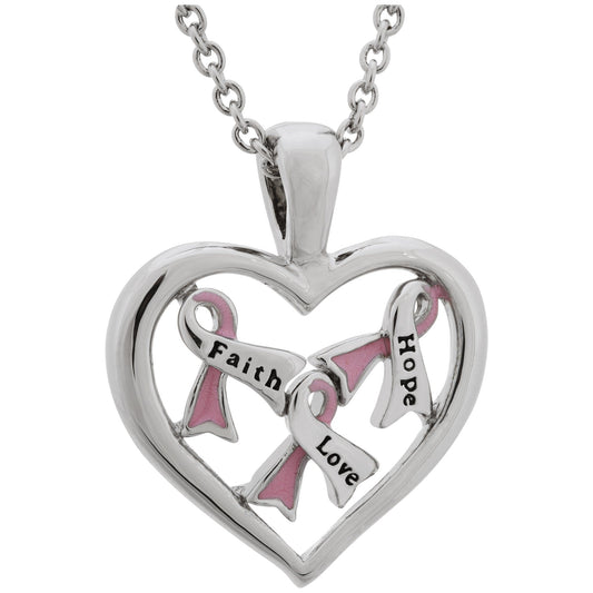 Full Heart Pink Ribbon Necklace