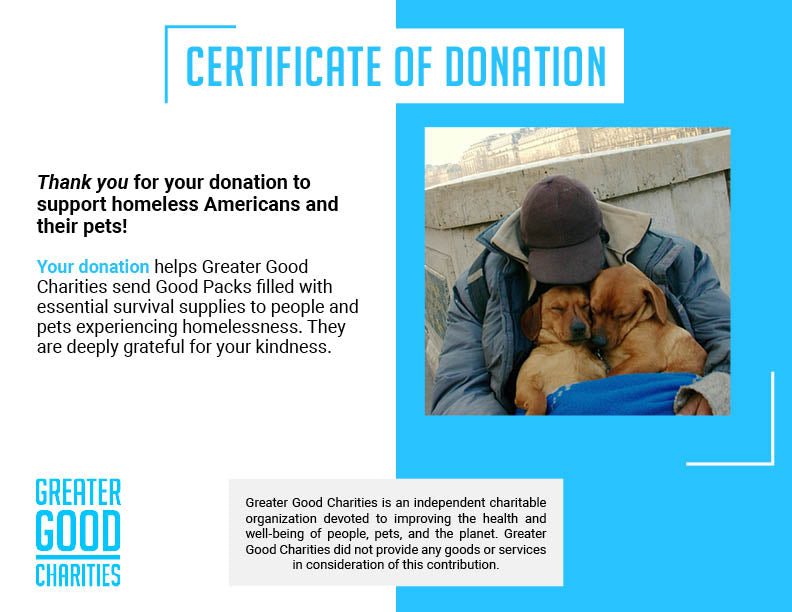 Send Good Packs to Homeless Americans and their Pets