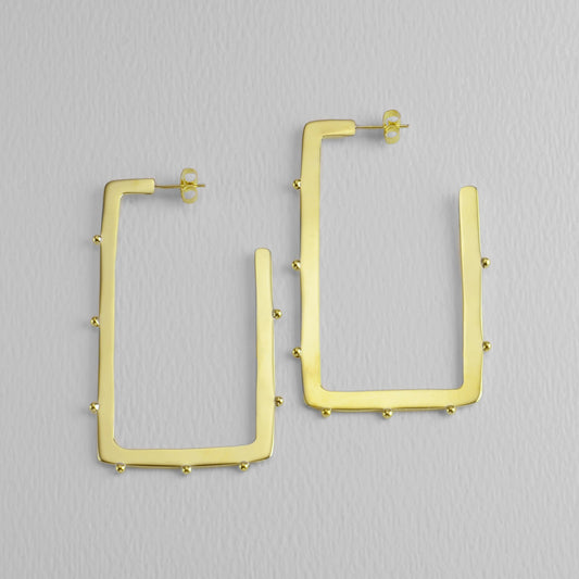 Studded And Squared Golden 60mm Brass Hoop Earring