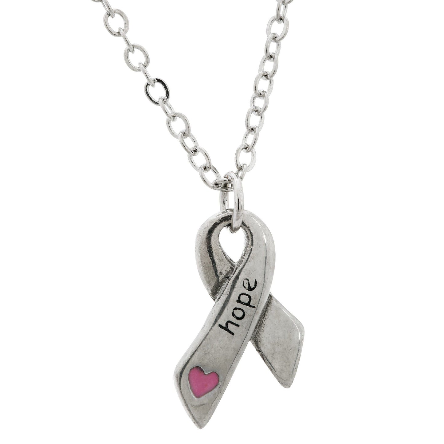 Heart & Hope Ribbon Pewter Necklace