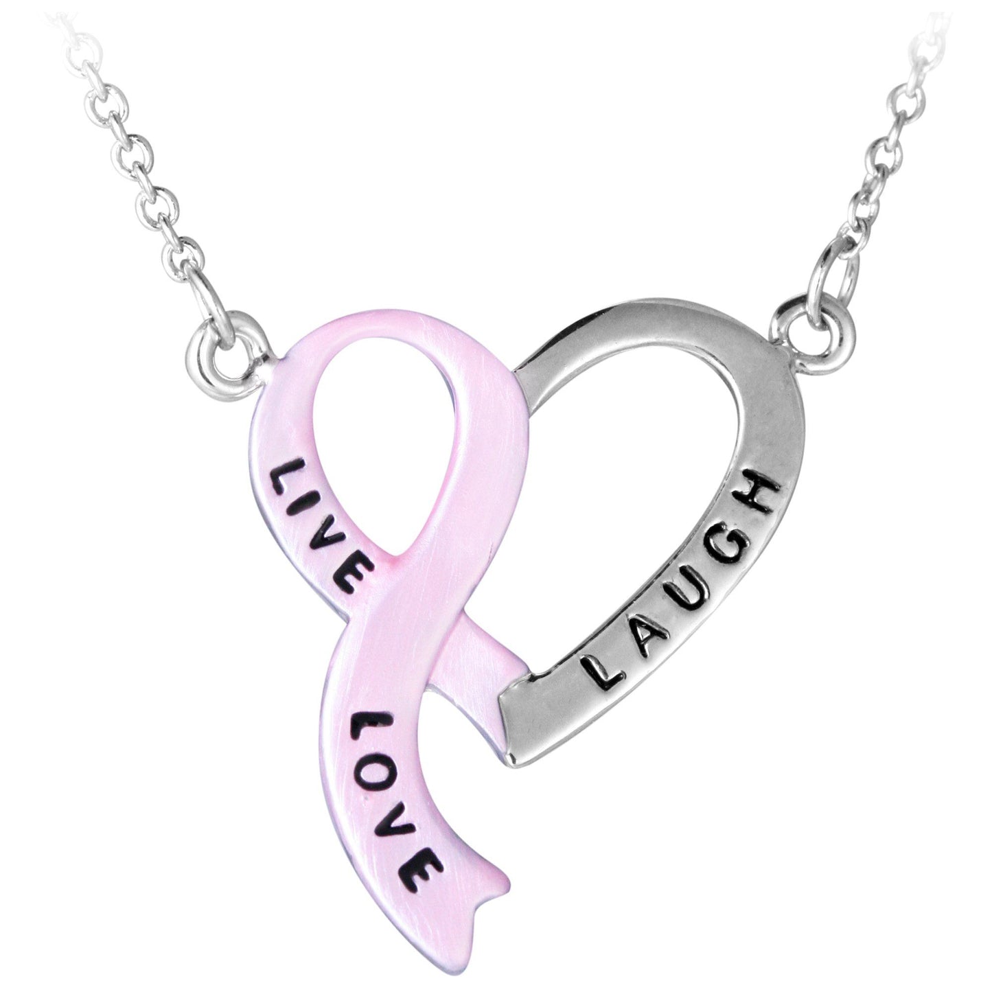 "Live, Laugh, Love" Pink Ribbon Heart Necklace
