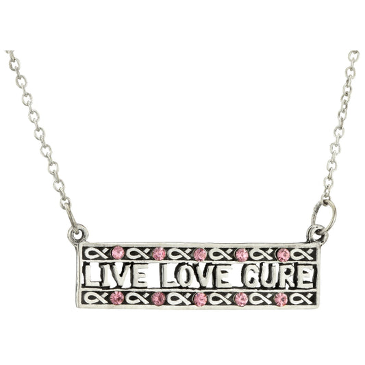 Live Love Cure Pink Ribbon Sterling Necklace