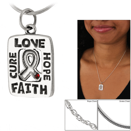 Love Cure Hope Faith Diabetes Ribbon Sterling Necklace