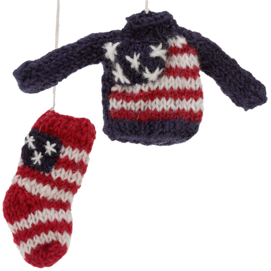 Old Glory Sweater & Stocking Ornaments Set