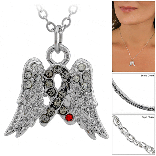 On Angel Wings Diabetes Awareness Ribbon Necklace