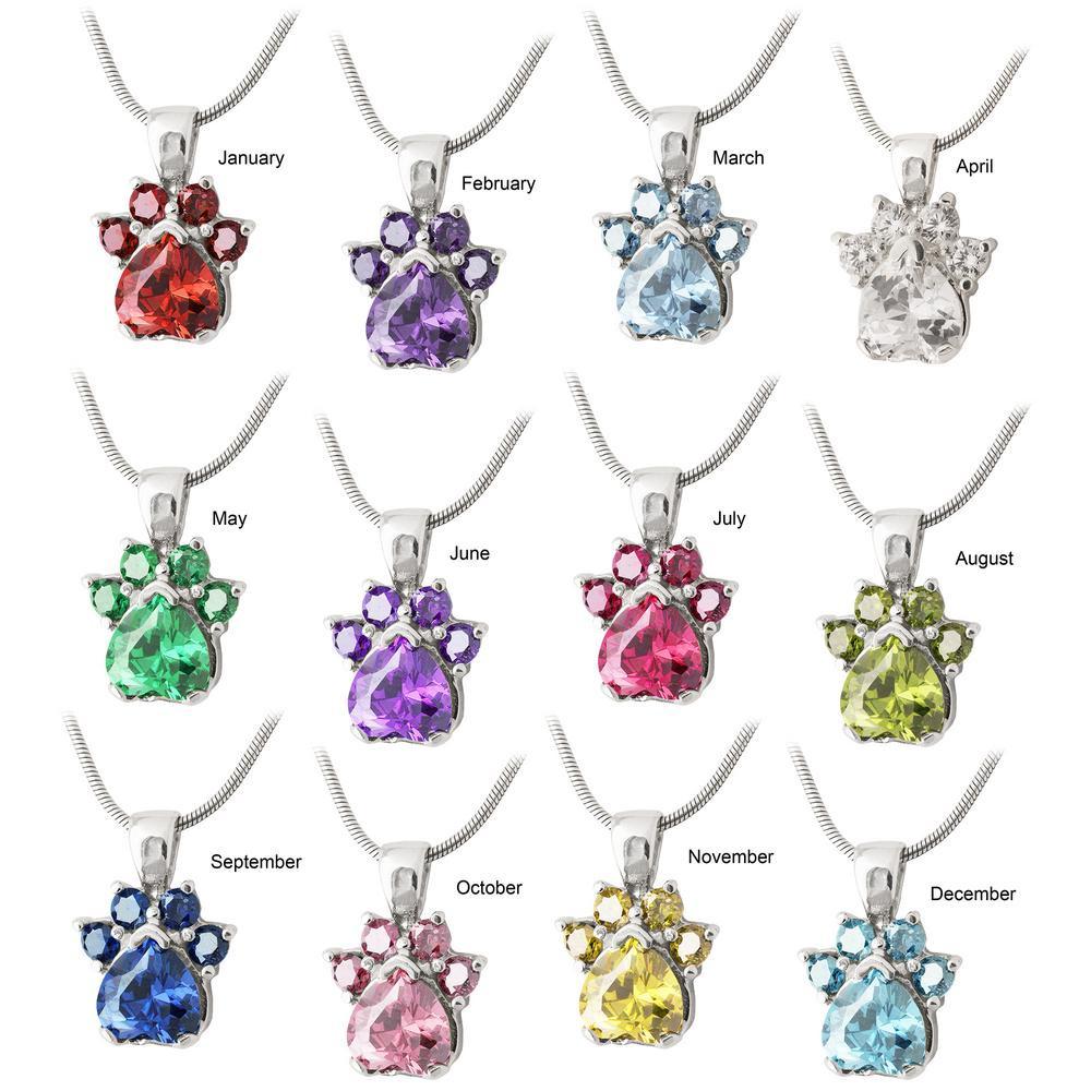 Paw Print Birthstone Sterling Necklace