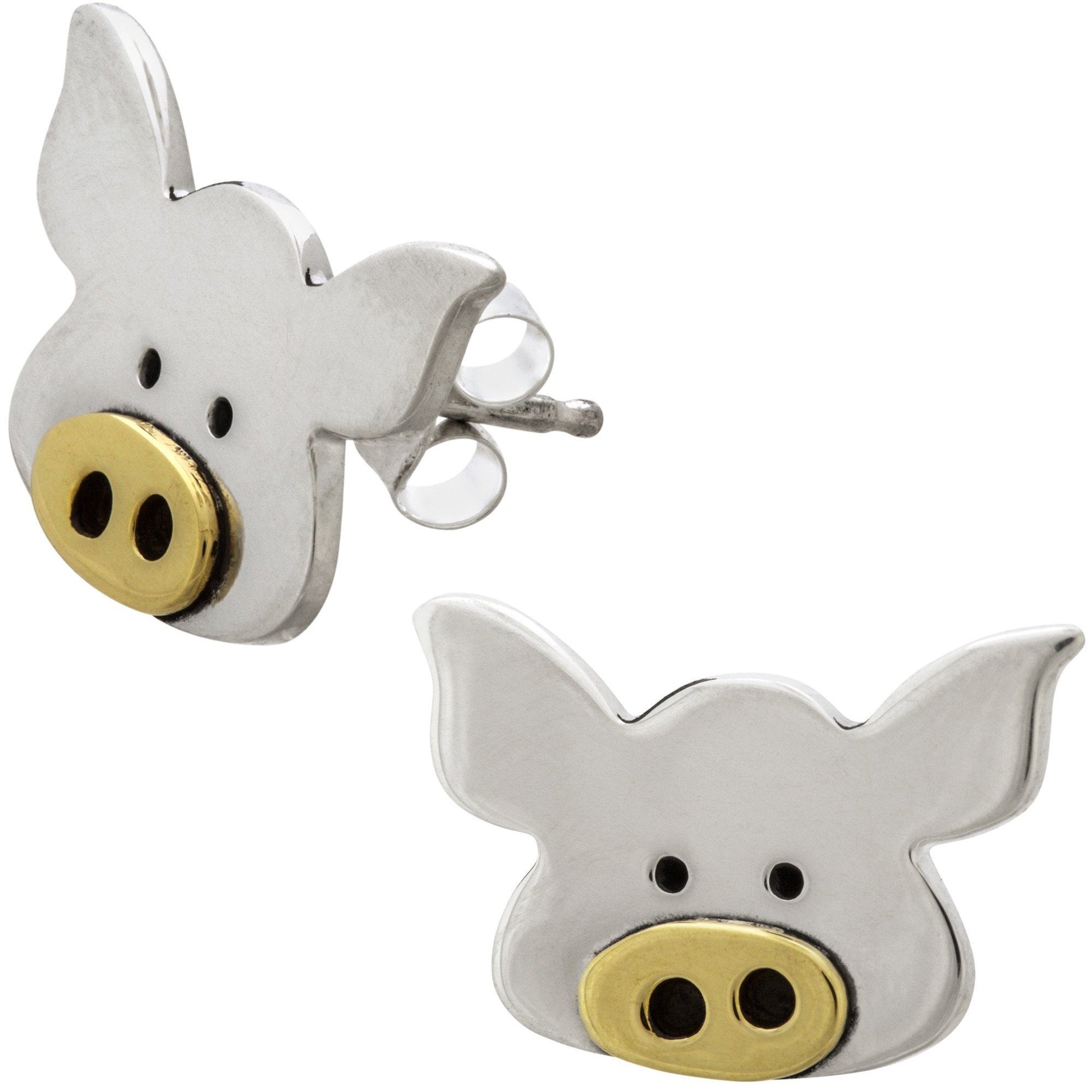 Piggy Portrait Mixed Metal Earrings