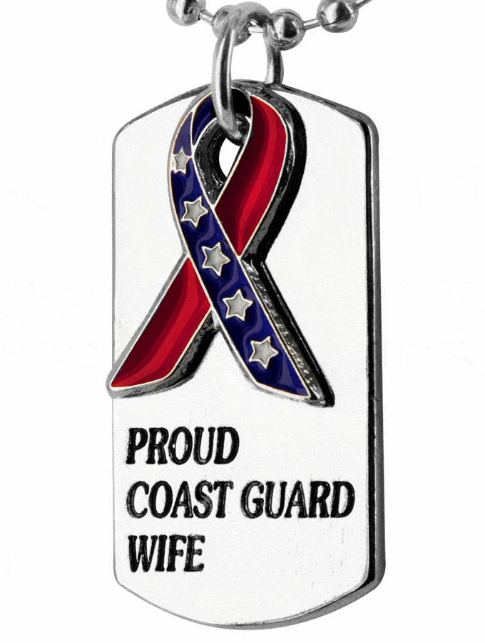 Proud Coast Guard Wife Flag Ribbon Dog Tag Necklace