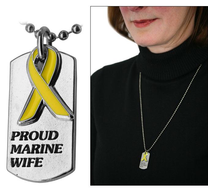 Proud Marine Wife Yellow Ribbon Dog Tag Necklace