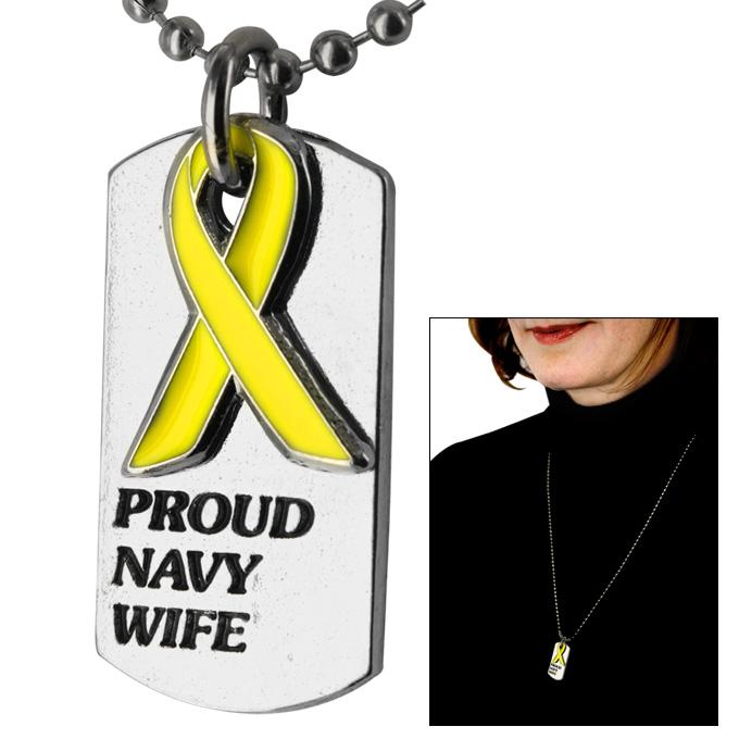 Proud Navy Wife Yellow Ribbon Dog Tag Necklace