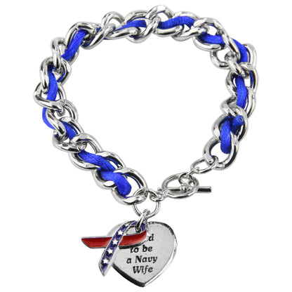 Proud To Be A Navy Wife Ribbon Charm Bracelet