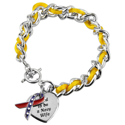 Proud To Be A Navy Wife Ribbon Charm Bracelet