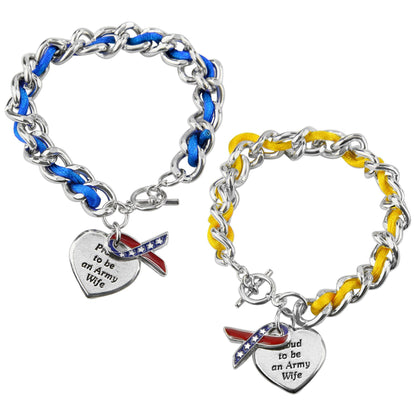 Proud To Be An Army Wife Ribbon Charm Bracelet