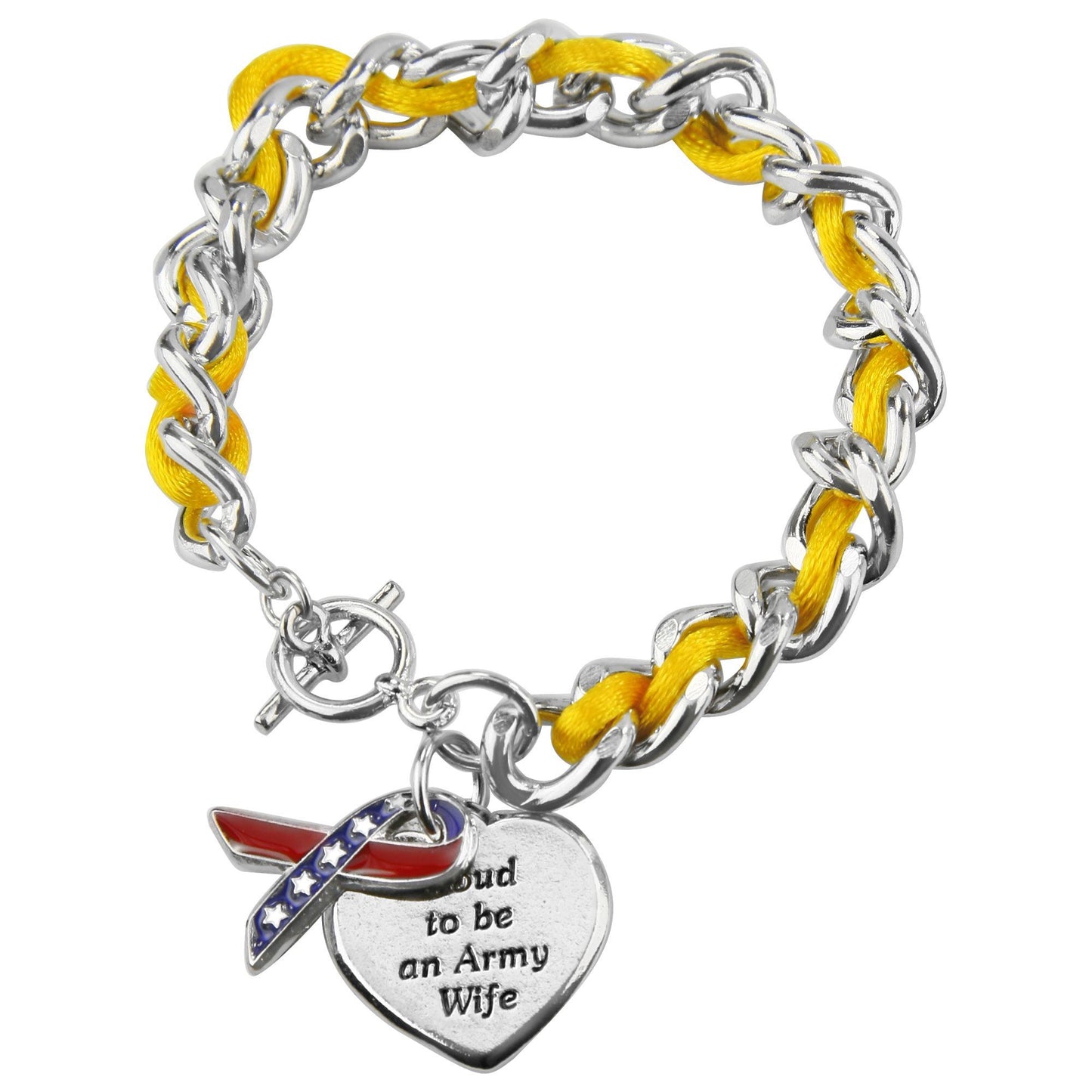 Proud To Be An Army Wife Ribbon Charm Bracelet