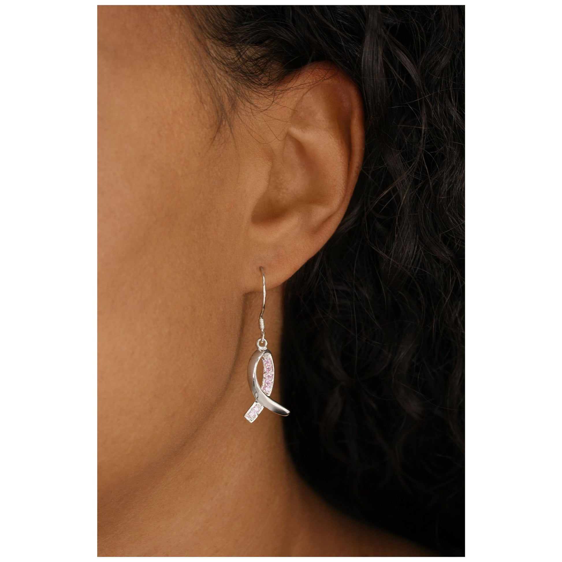 Sterling & Crystals Pink Ribbon Earrings