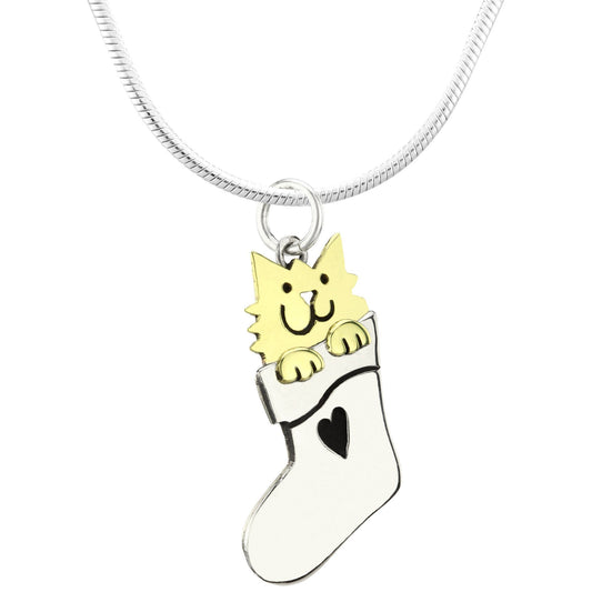 Sweet Stocking Kitty Sterling Necklace