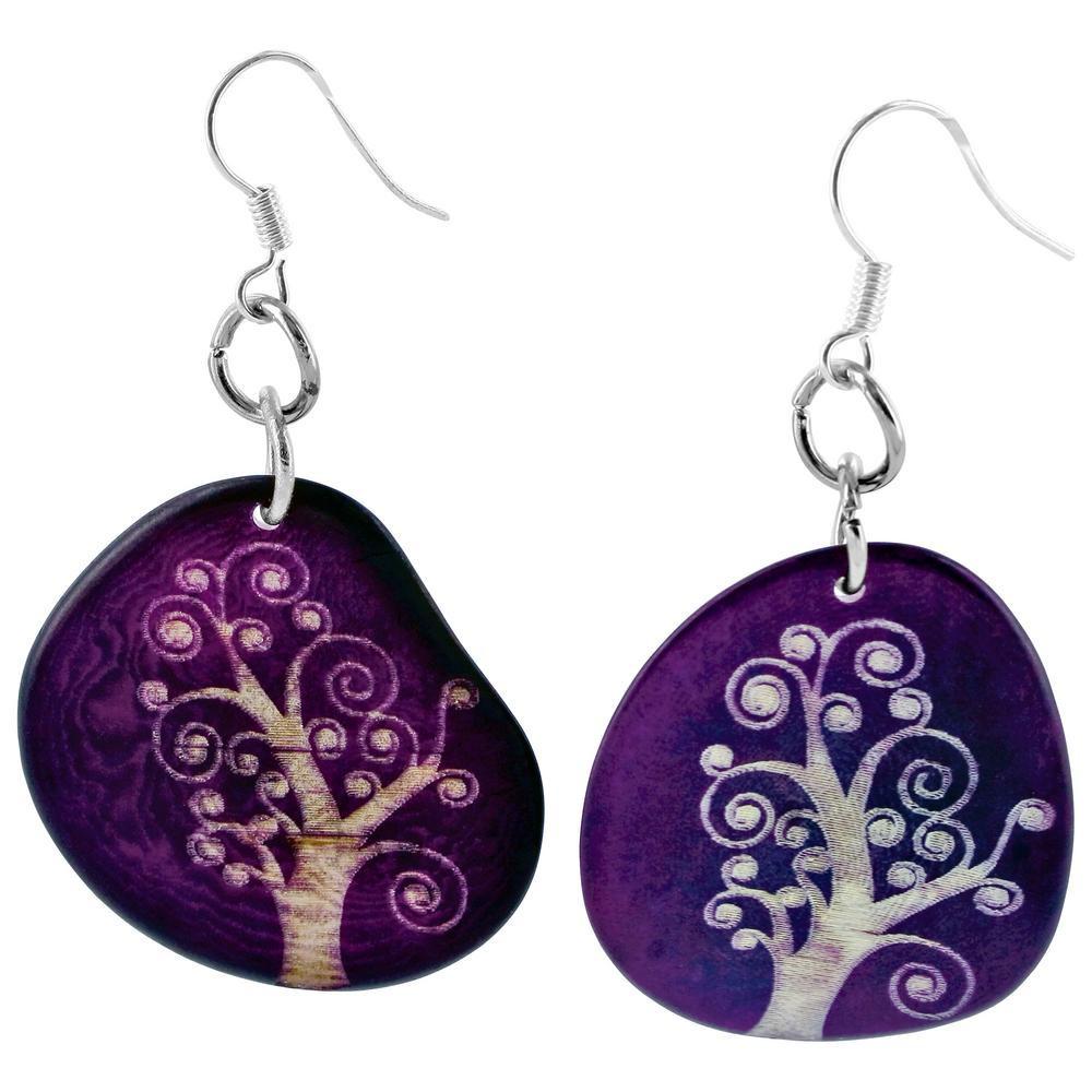 Tree Of Life Etched Tagua Earrings
