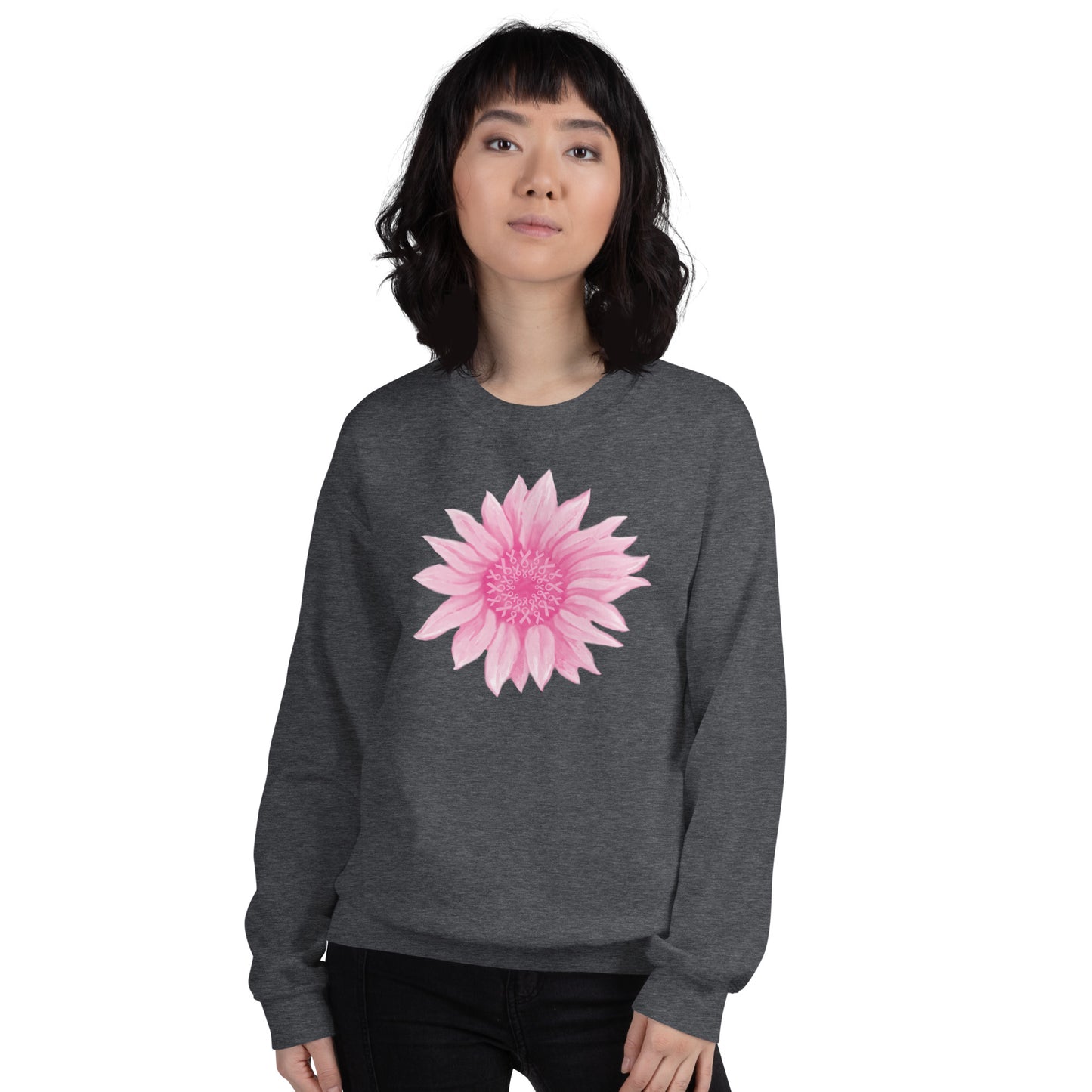 Pink Ribbon Sunflower Crewneck Sweatshirt