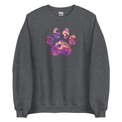Purple Swirl Marbled Paw Crewneck Sweatshirt