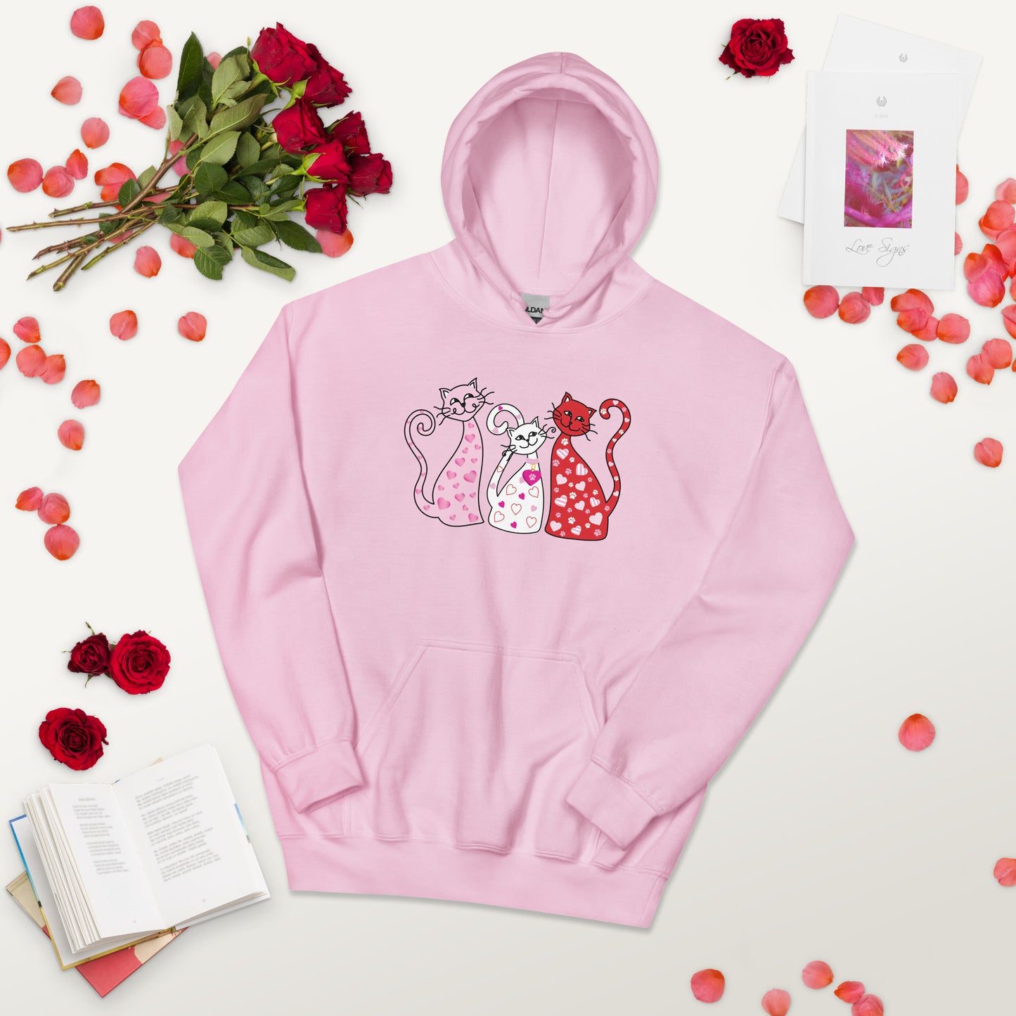 Whimsy Valentine Cats Hoodie