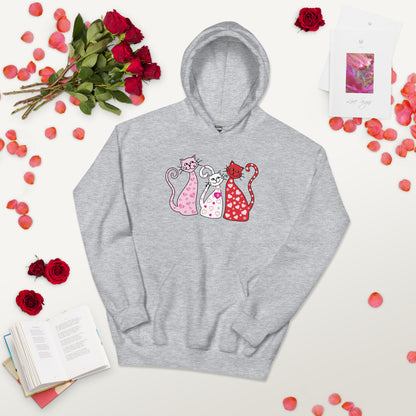 Whimsy Valentine Cats Hoodie