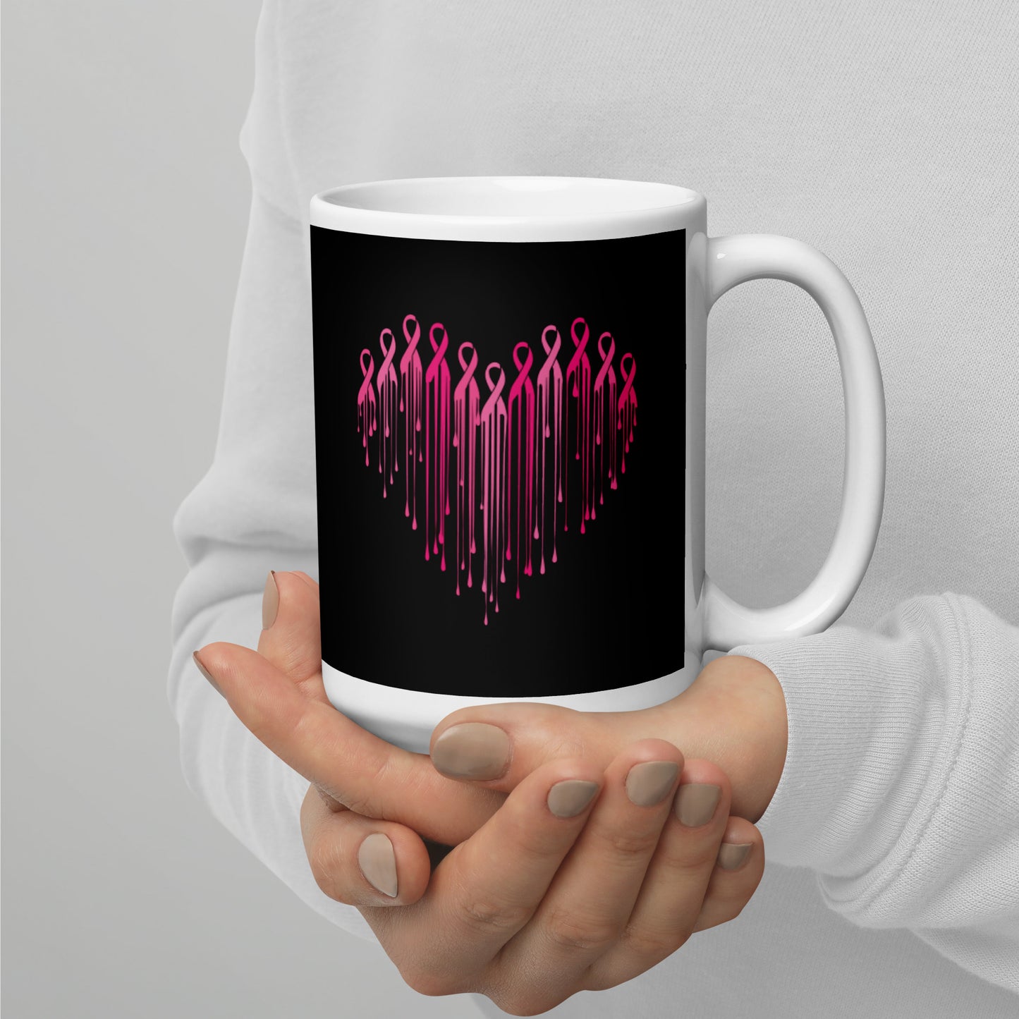 Painted Heart of Pink Ribbons Mug